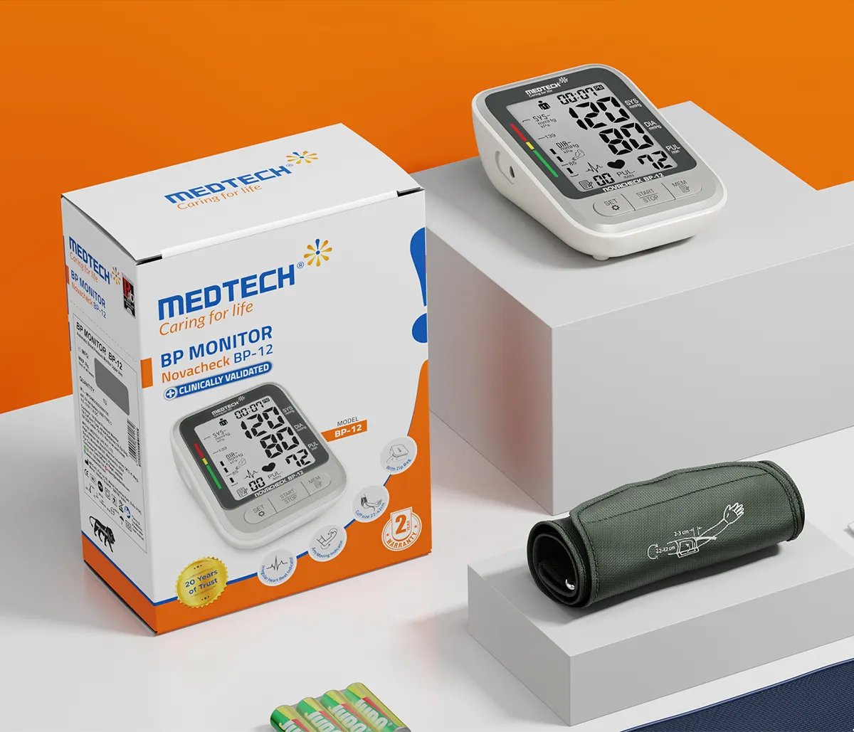 Medtech BP12 medical device 3D product visualization, precision rendering for healthcare equipment packaging